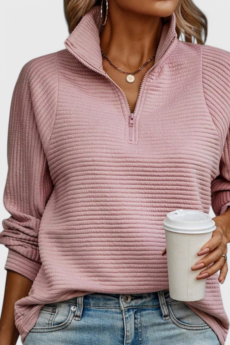 Jersey Helene de Cuello en V con Cremallera y Mangas Largas