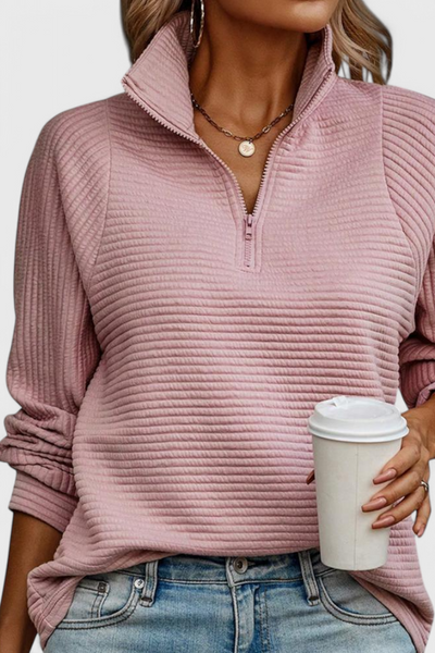 Jersey Helene de Cuello en V con Cremallera y Mangas Largas