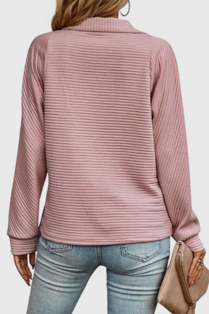 Jersey Helene de Cuello en V con Cremallera y Mangas Largas