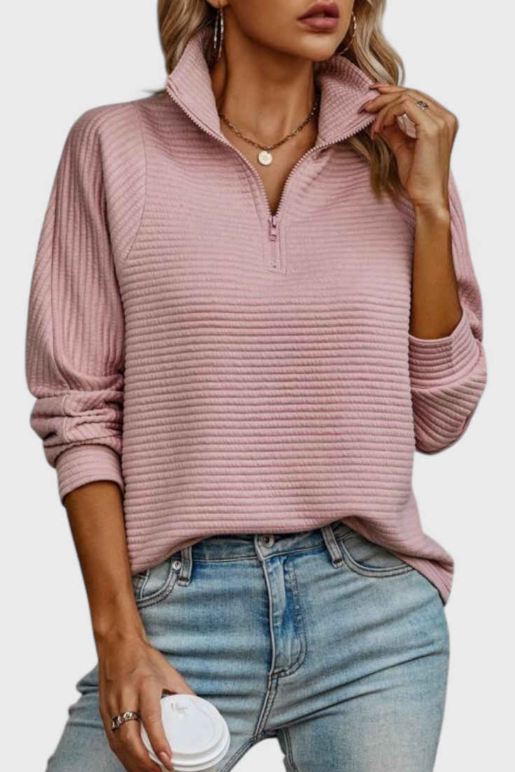 Jersey Helene de Cuello en V con Cremallera y Mangas Largas