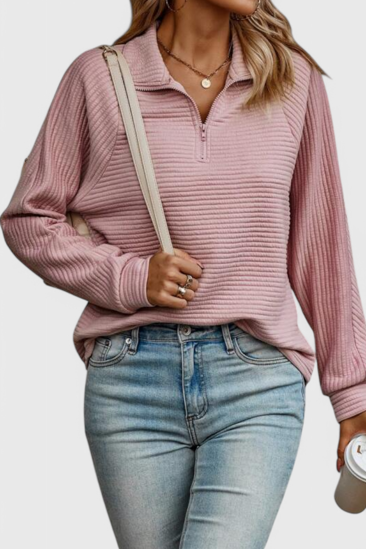 Jersey Helene de Cuello en V con Cremallera y Mangas Largas