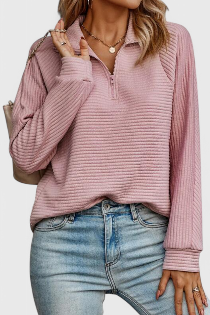 Jersey Helene de Cuello en V con Cremallera y Mangas Largas