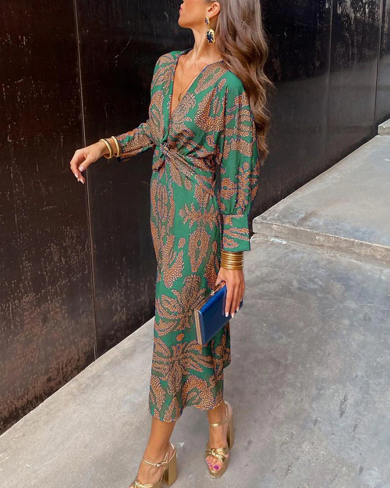 Shir™ | Vestido maxi elegante con flores y manga larga