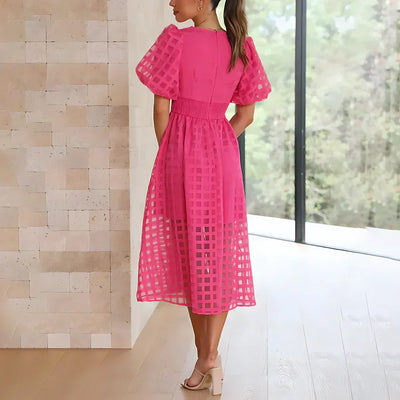 Verónica™ | Vestido midi clásico con mangas abullonadas