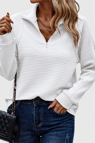Jersey Helene de Cuello en V con Cremallera y Mangas Largas