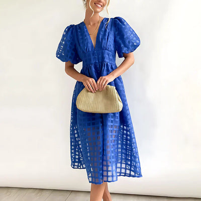 Verónica™ | Vestido midi clásico con mangas abullonadas