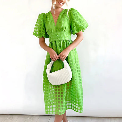 Verónica™ | Vestido midi clásico con mangas abullonadas