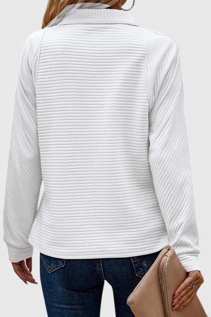 Jersey Helene de Cuello en V con Cremallera y Mangas Largas