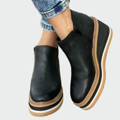 Celia | Elegantes Botines de Cuero Camel con Plataforma