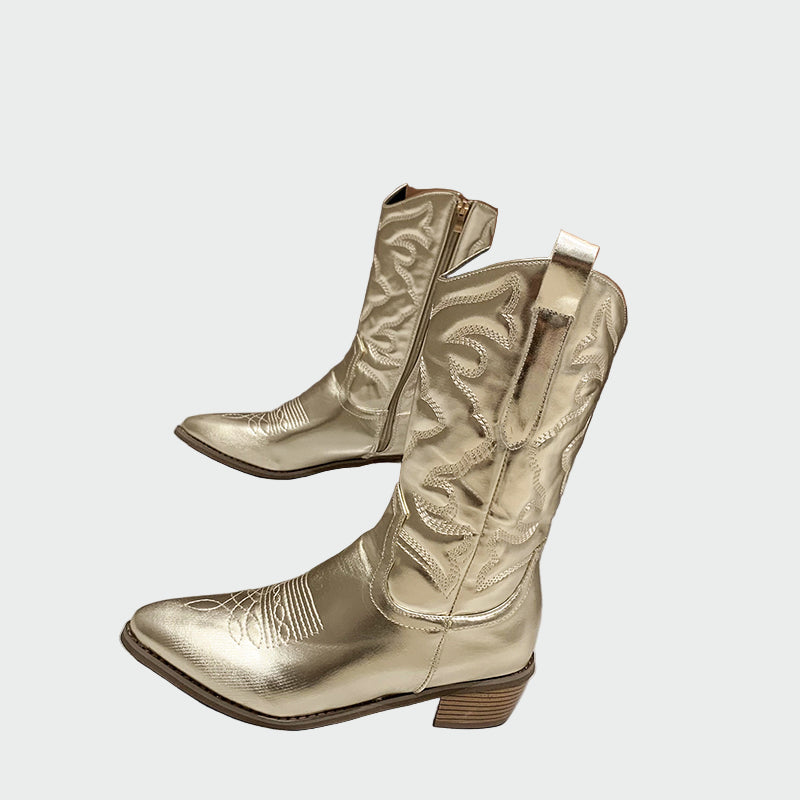 Estrella | Botines de Cowboy Metálicos Rosa con Bordado