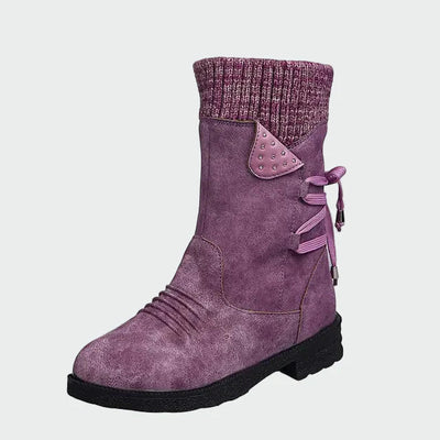 Victoria | Botines de Gamuza Azul con Detalles de Tricot