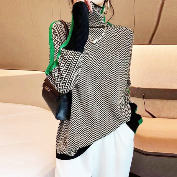 Beatriz | Suéter de cuello alto con llamativas rayas contrastantes
