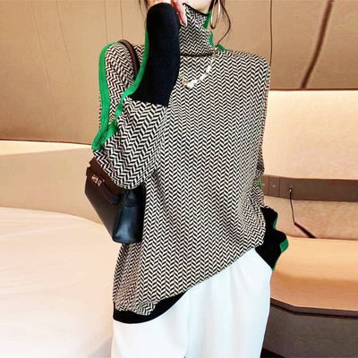 Beatriz | Suéter de cuello alto con llamativas rayas contrastantes