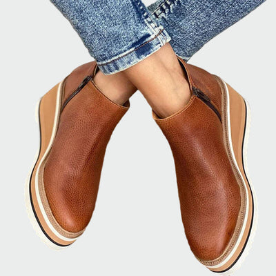 Celia | Elegantes Botines de Cuero Camel con Plataforma