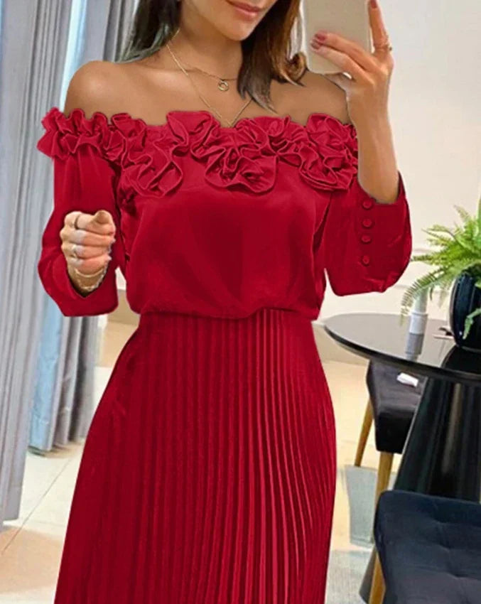 Daniella™ | Vestido maxi con hombros al aire