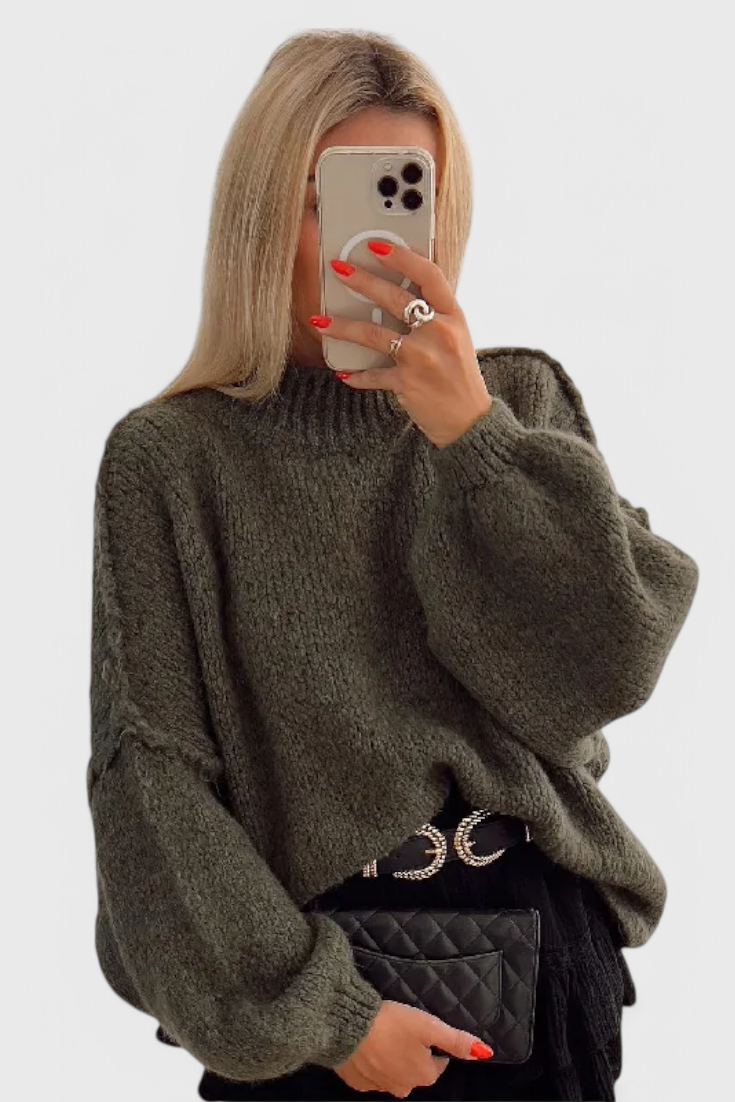 Cassia Suéter Oversized de Punto con Mangas Abullonadas