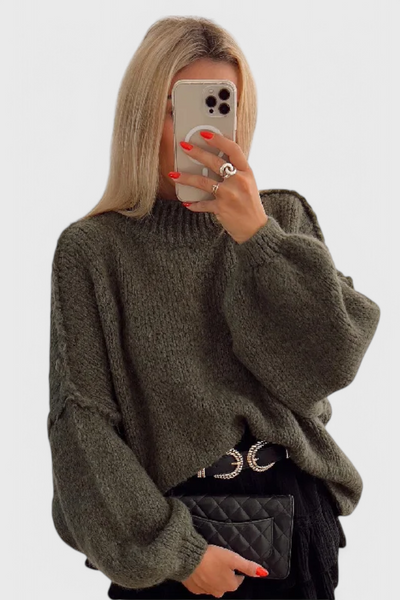 Cassia Suéter Oversized de Punto con Mangas Abullonadas