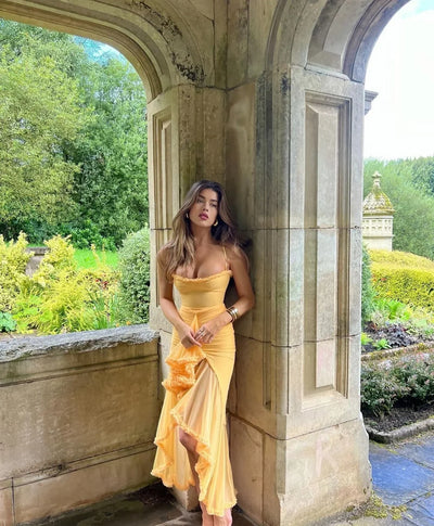Emma™ | Vestido maxi de red amarillo