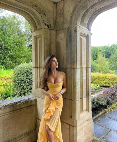 Emma™ | Vestido maxi de red amarillo