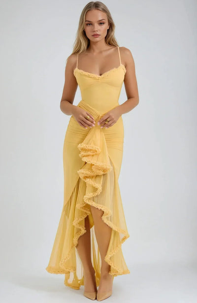 Emma™ | Vestido maxi de red amarillo