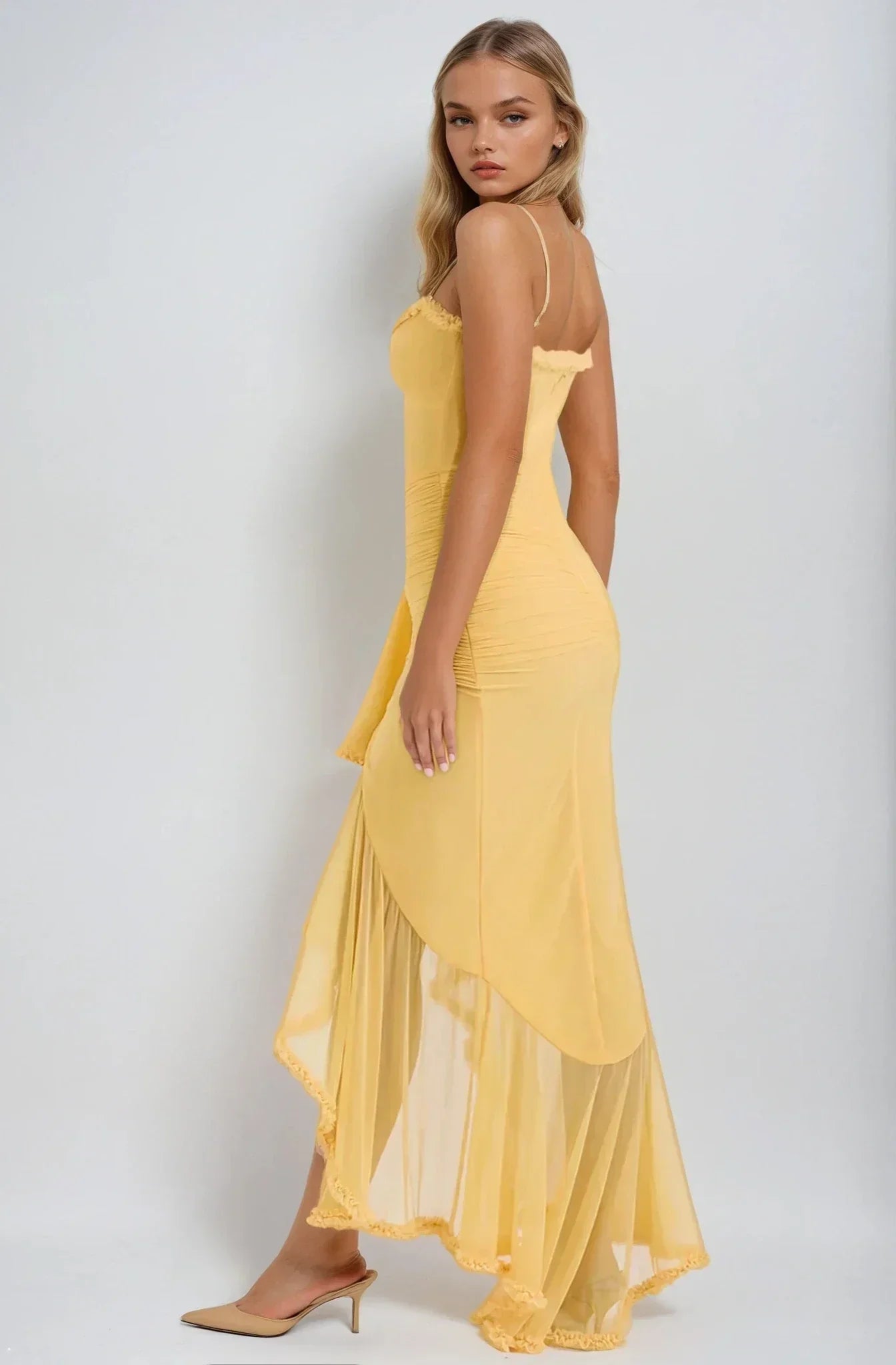 Emma™ | Vestido maxi de red amarillo