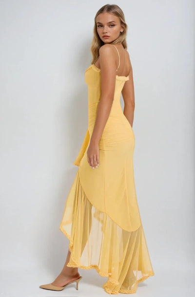 Emma™ | Vestido maxi de red amarillo