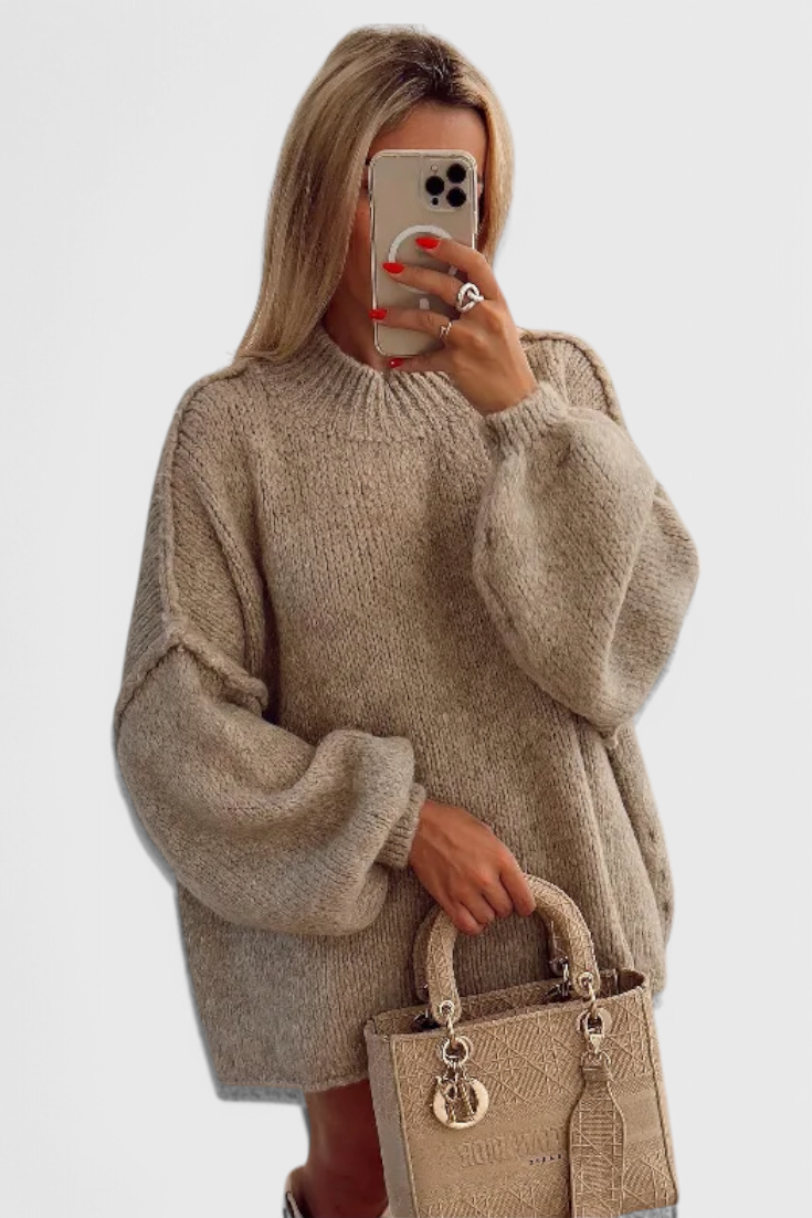 Cassia Suéter Oversized de Punto con Mangas Abullonadas