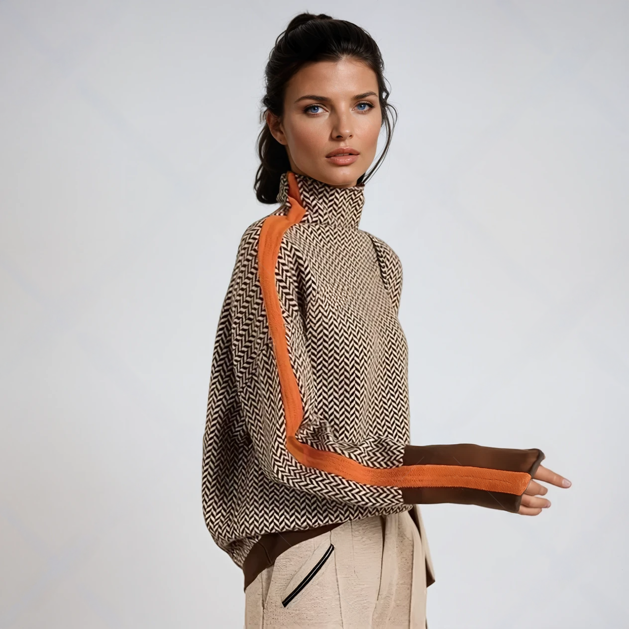 Beatriz | Suéter de cuello alto con llamativas rayas contrastantes
