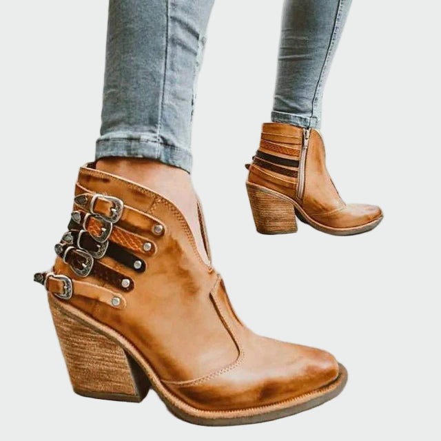 Botines Retro de Cuero para Mujer Julia en Color Negro