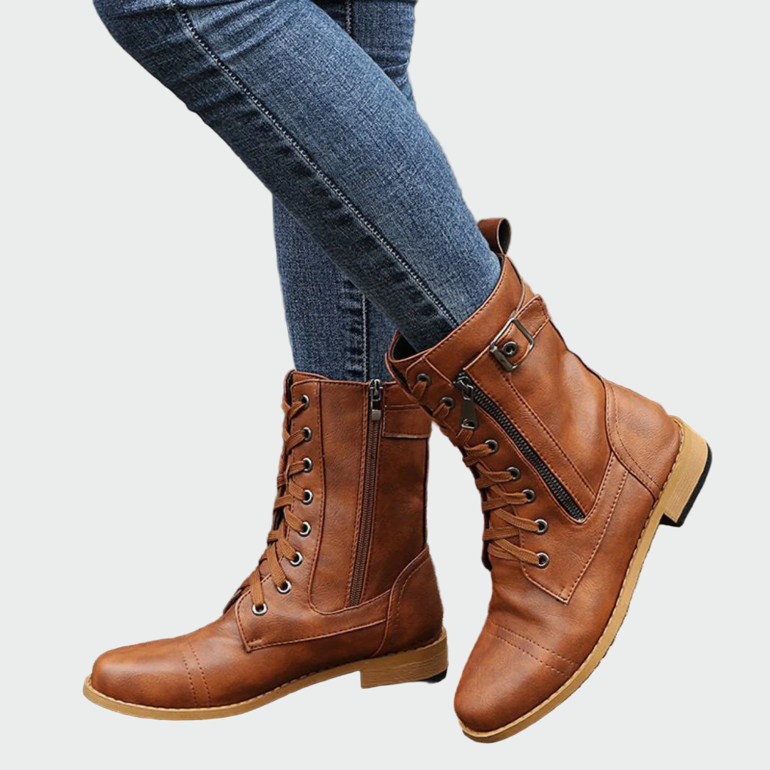 Patricia | Botas Militares de Cuero Ortopédicas para Mujer