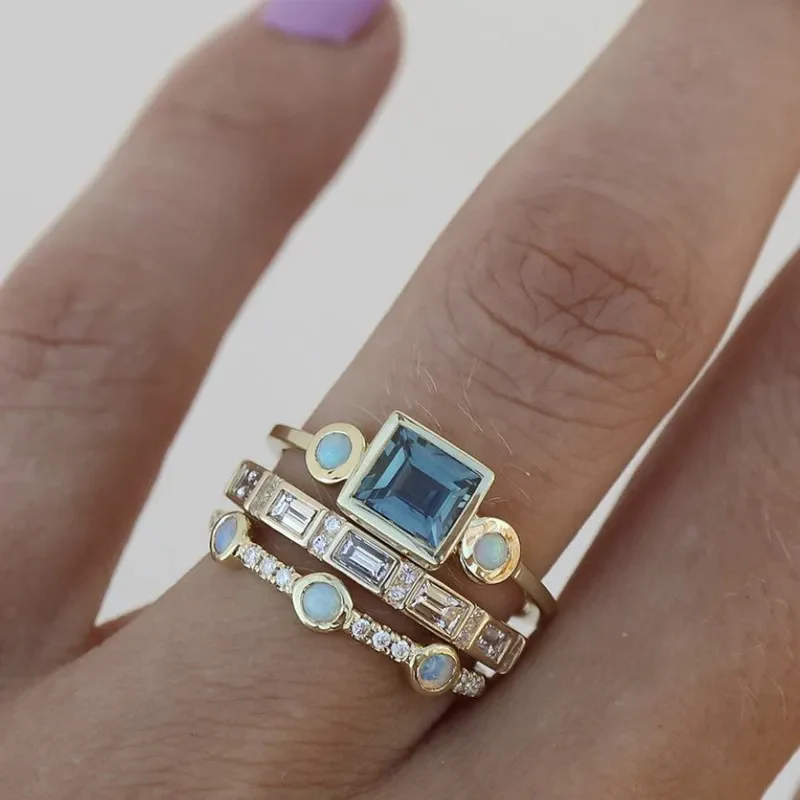 Karla - Conjunto de Anillos Vintage con Cristales Azules