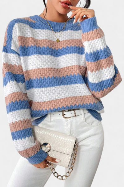 Jersey Oversized de Rayas Kristen con Cuello Redondo