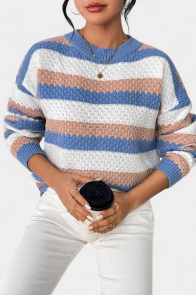 Jersey Oversized de Rayas Kristen con Cuello Redondo