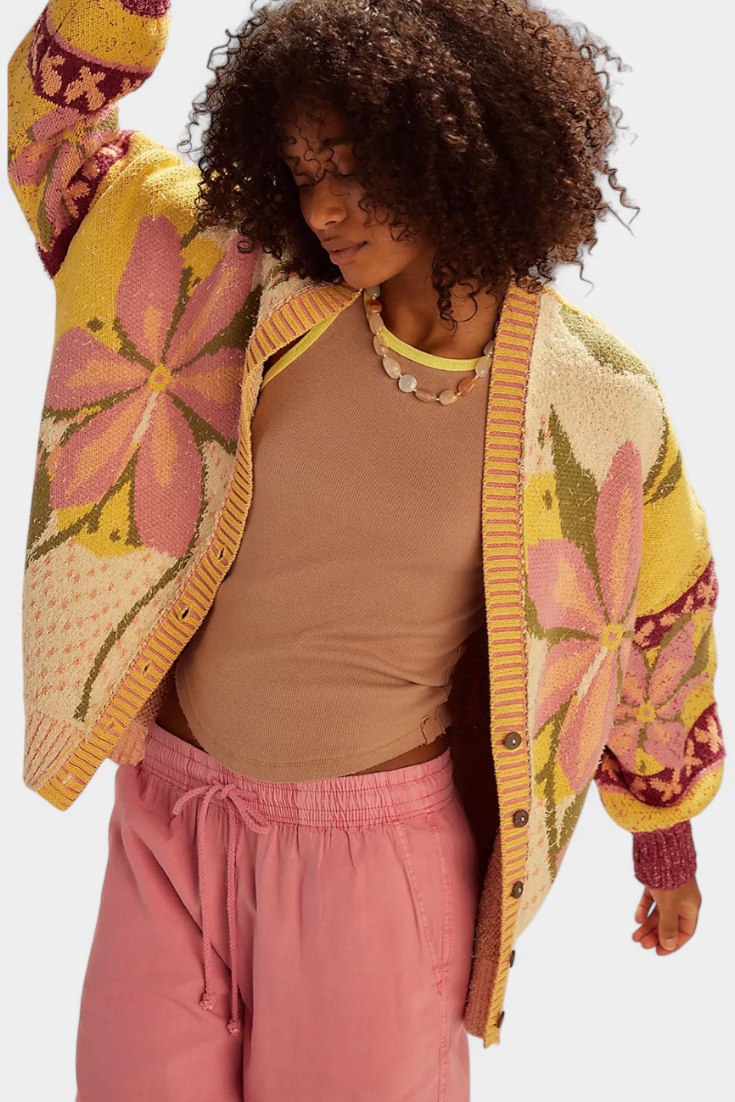 Cardigan de Punto Floral Casey con Corte Suelto