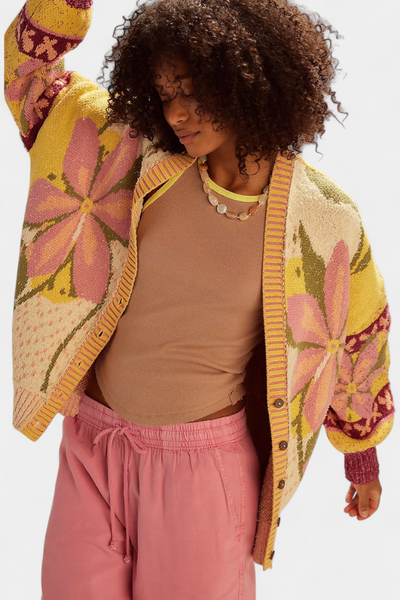 Cardigan de Punto Floral Casey con Corte Suelto