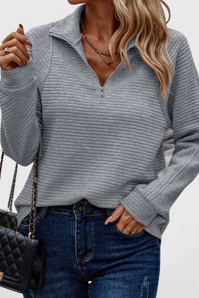 Jersey Helene de Cuello en V con Cremallera y Mangas Largas