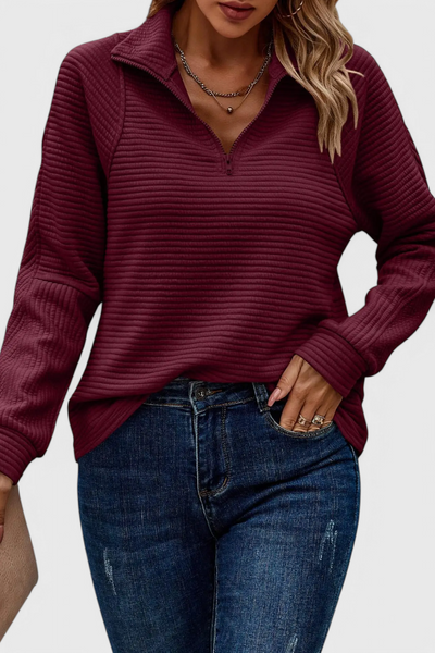 Jersey Helene de Cuello en V con Cremallera y Mangas Largas