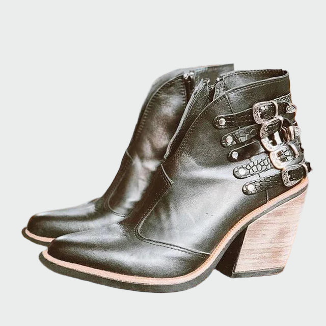 Botines Retro de Cuero para Mujer Julia en Color Negro