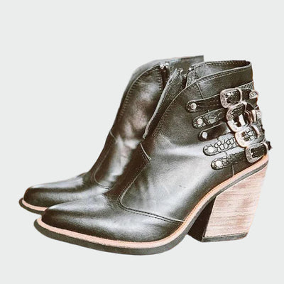 Botines Retro de Cuero para Mujer Julia en Color Negro