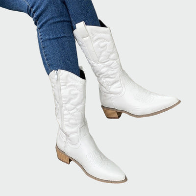Estrella | Botines de Cowboy Metálicos Rosa con Bordado